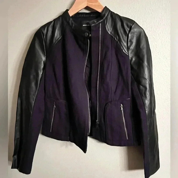 DKNY Vegan Leather Motorcycle Jacket, Blue & Black, Size XS - Picture 7 of 8